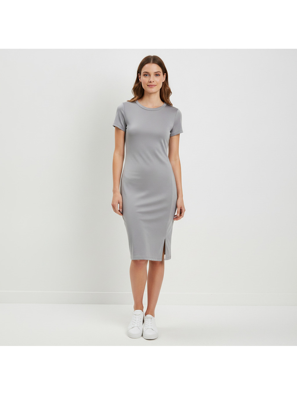H&M Gray Short Sleeve Bodycon Dress with Side Slit